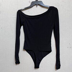 Free People Black Long Sleeve Off-Shoulder Bodysuit Thong‎ Intimately Size L